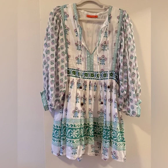 Oliphant | Dresses | Oliphant White Dress With Pink And Teal Floral Design  | Poshmark